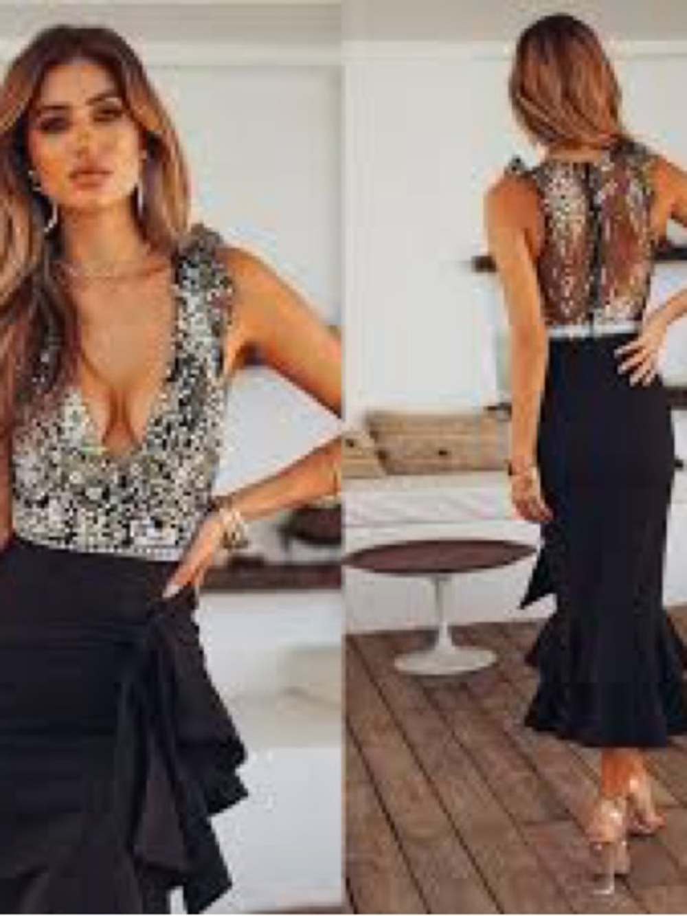 Hello Molly Black Gown with Silver Sequin Bodsuit